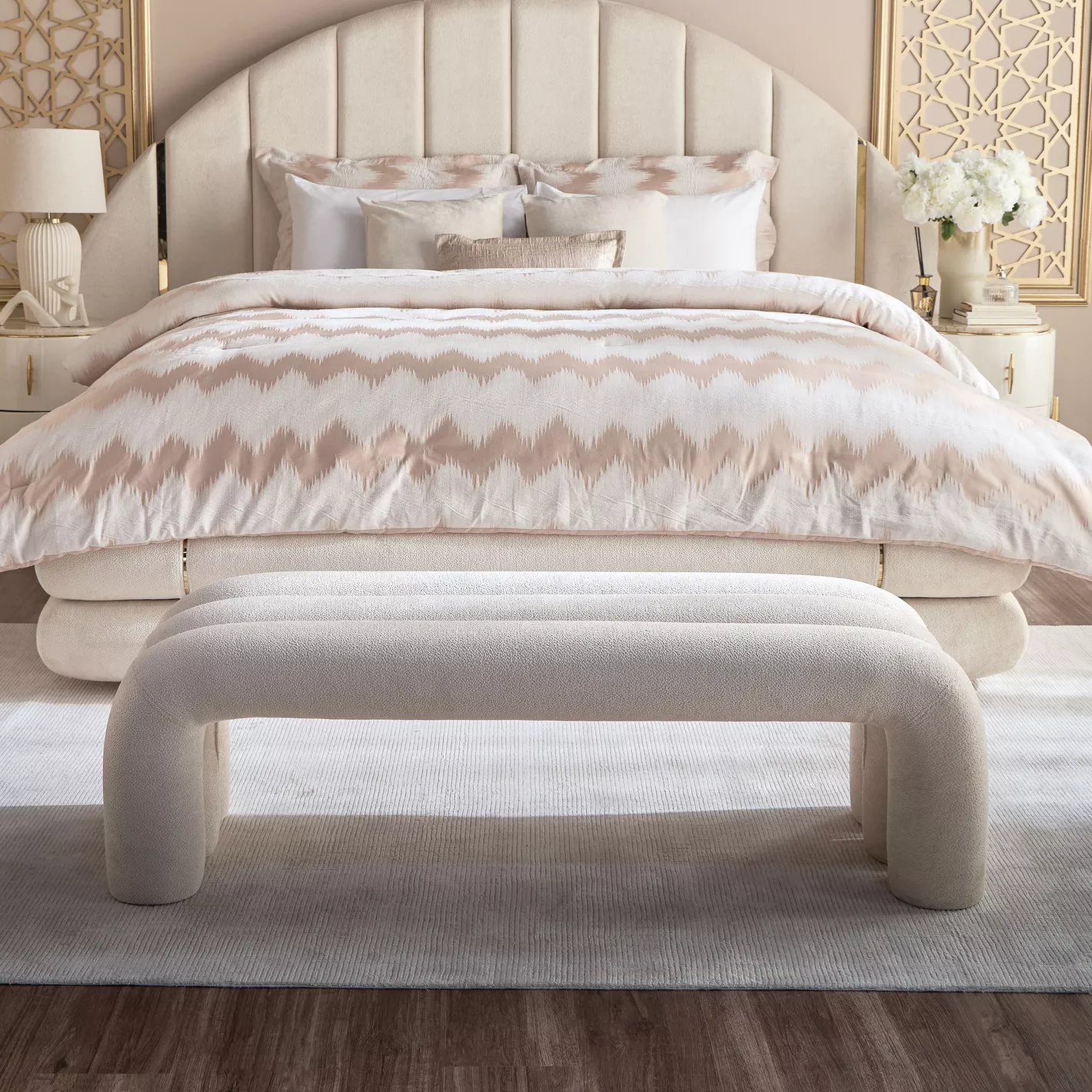 Modern Boucle Bed Bench.