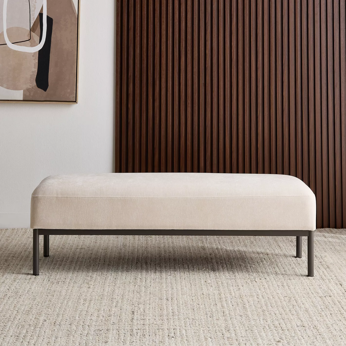 Sleek Industrial Tufted Bench.