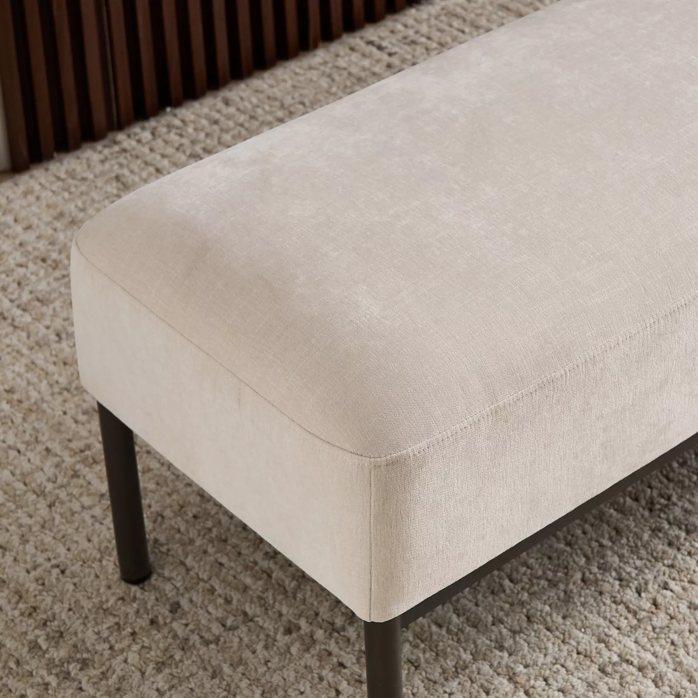 Sleek Industrial Tufted Bench.