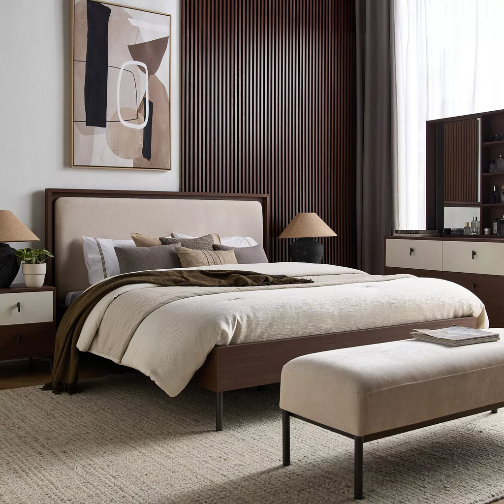 Sleek Industrial Tufted Bench.