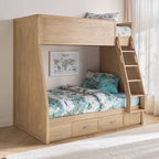 Wood Bunk Bed with Stairs and Storage Drawers