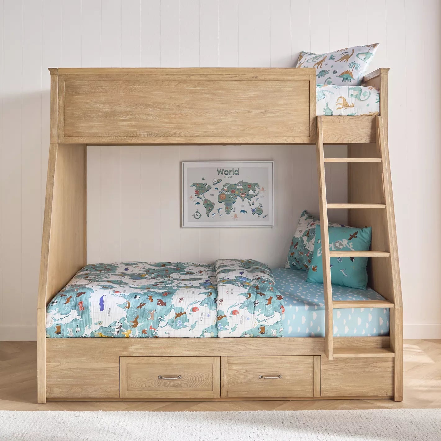 Wood Bunk Bed with Stairs and Storage Drawers