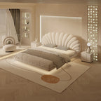 Floating Lighted Bed with Headboard in Seashell Style