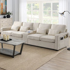 Upholstered Sofa Furniture with Console 2 Cupholders Modern Linen Fabric