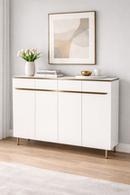 Modern Light Luxury Shoe Cabinet – 4 Doors with Dual Gold-Handle Drawers