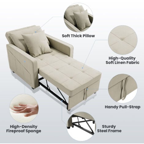 Single Multifunctional Furniture 3-in-1 Chair – Sofa Bed, and Lounge Chair with Pillow