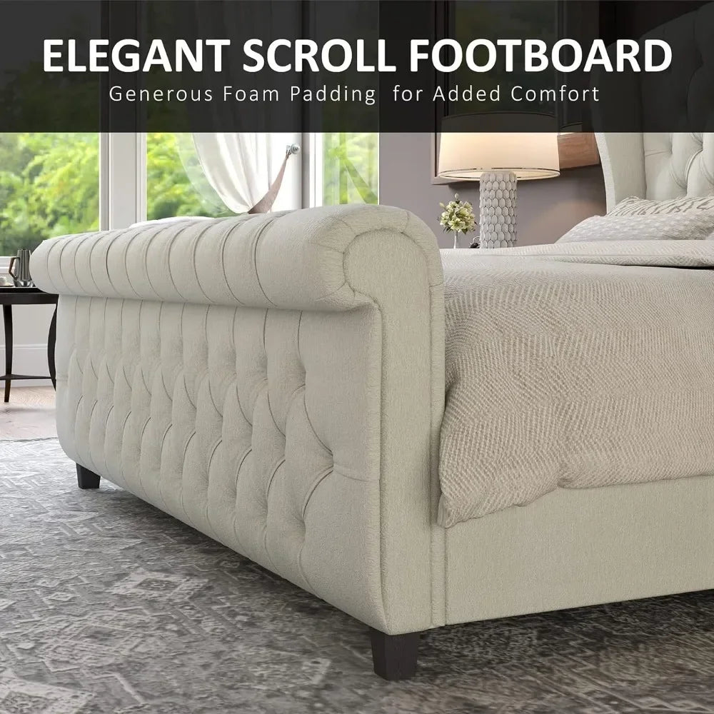 Sophisticated Sleigh Bed with Button Tufted Design