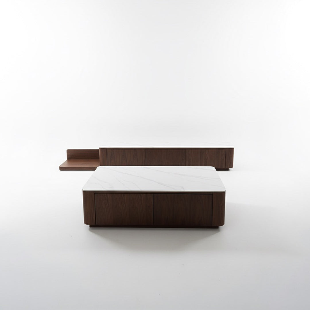 Modern Nordic Walnut Tea Table – Rectangular Rock Panel Design with Storage