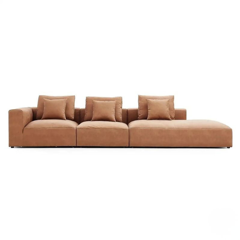 "Philips Modern European Chic Style Sofa Made With Cobblestone Fabric Brown sofa with cushions on a white background"