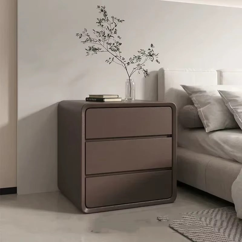 "Dresser Bedroom Closets Bedside Minimalist Italian Modern Nightstand. Modern nightstand with three drawers in a bedroom setting."