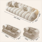 "Plush Luxury Living Room Sofa Europe Family Minimalist Relaxing Sofa \nBeige sofa with dimensions labeled on a white background"