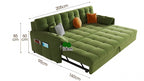 "Green sofa bed with dimensions marked on a white background"