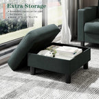 "Green reversible chaise with storage space in a living room setting"