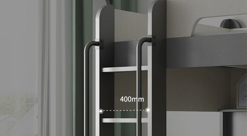 "Bunk bed with ladder and measurement label in a room setting"