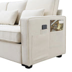 Upholstered Sofa Furniture with Console 2 Cupholders Modern Linen Fabric
