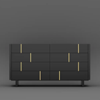 Black 8-Drawer Dresser with Gold Accents.