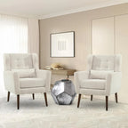 Accent Chairs Set of 2 for Living Room Soft Padded Made With Fabric Material 
Two beige upholstered accent chairs with padded backrest and seat, placed in a living room setting with a modern side table and decorative item.