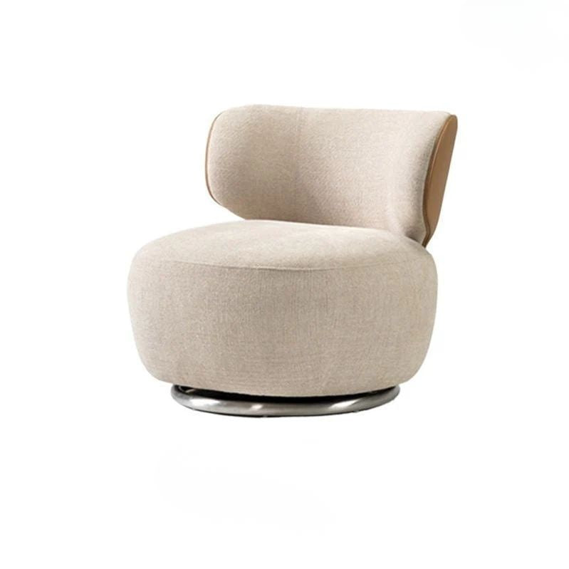 Advanced Swivel Lazy Leisure Chair Made with Fabric. Beige armchair on a white background. Aesthetic chair design, living room furniture, minimalist swivel chair design. 