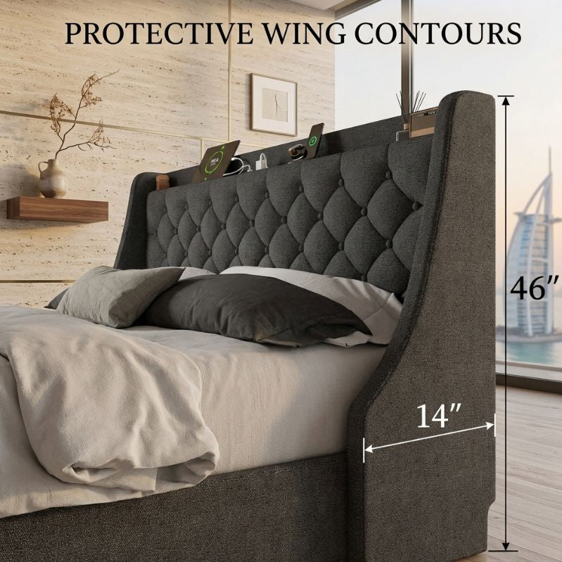 Alora Grand Vanguard Wingback Tufted Storage Bed
