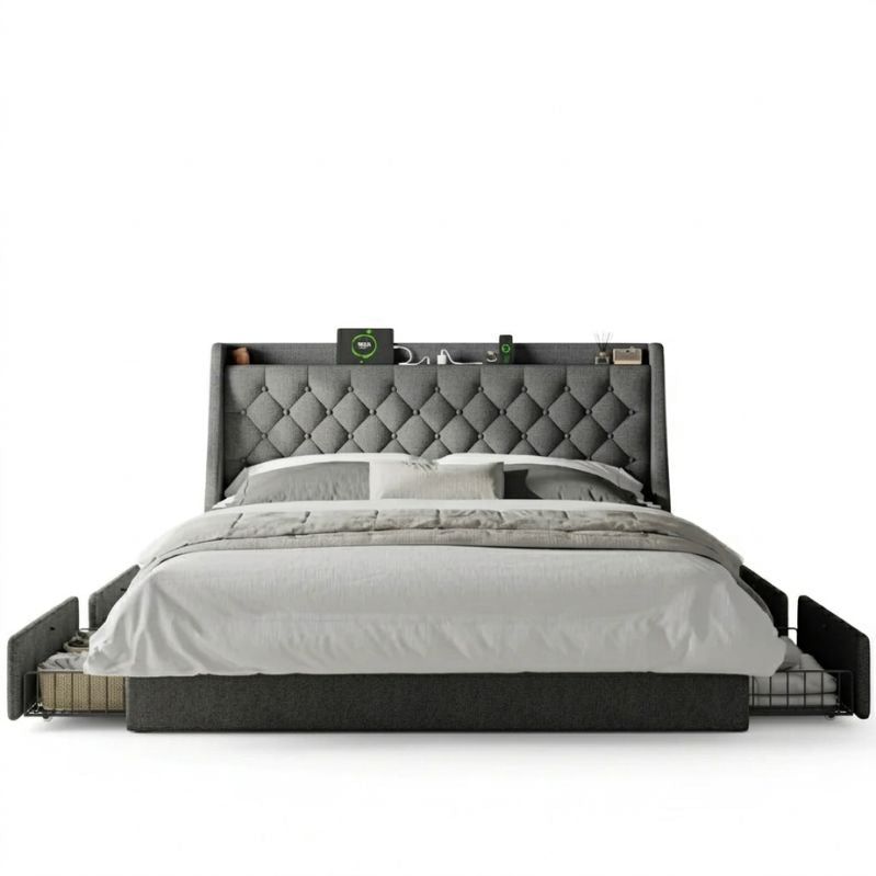 Alora Grand Vanguard Wingback Tufted Storage Bed
