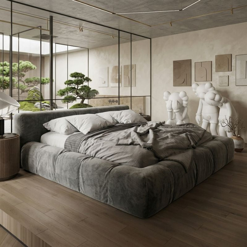 Astrid Velvet Fabric Low Headboard Bed