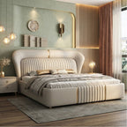 Aurelian Wing Bed - Sculptural Fluted Headboard with Brushed Gold Inlays