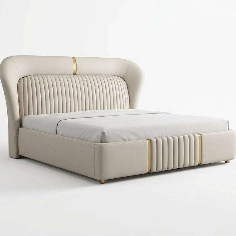 Aurelian Wing Bed - Sculptural Fluted Headboard with Brushed Gold Inlays