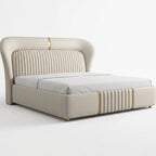 Aurelian Wing Bed - Sculptural Fluted Headboard with Brushed Gold Inlays