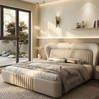 Aurelian Wing Bed - Sculptural Fluted Headboard with Brushed Gold Inlays