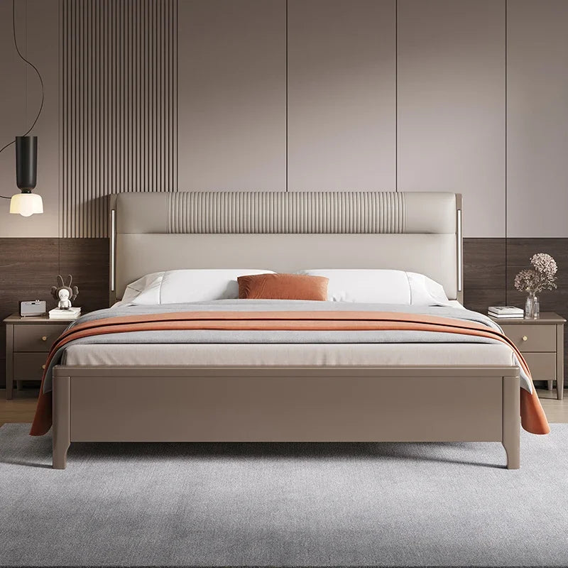 Modern Upholstered Panel Bed with Channel Tufted Headboard