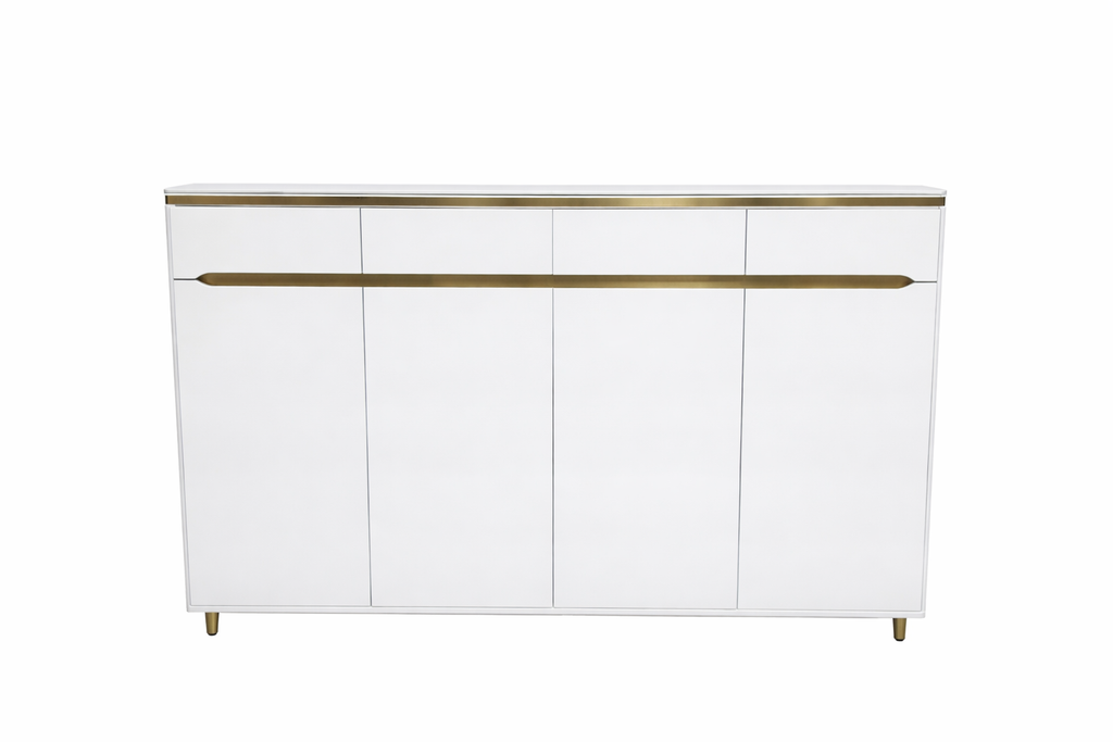 Modern Light Luxury Shoe Cabinet – 4 Doors with Dual Gold-Handle Drawers