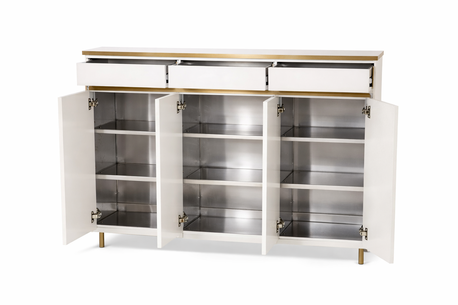 Modern Light Luxury Shoe Cabinet – 4 Doors with Dual Gold-Handle Drawers