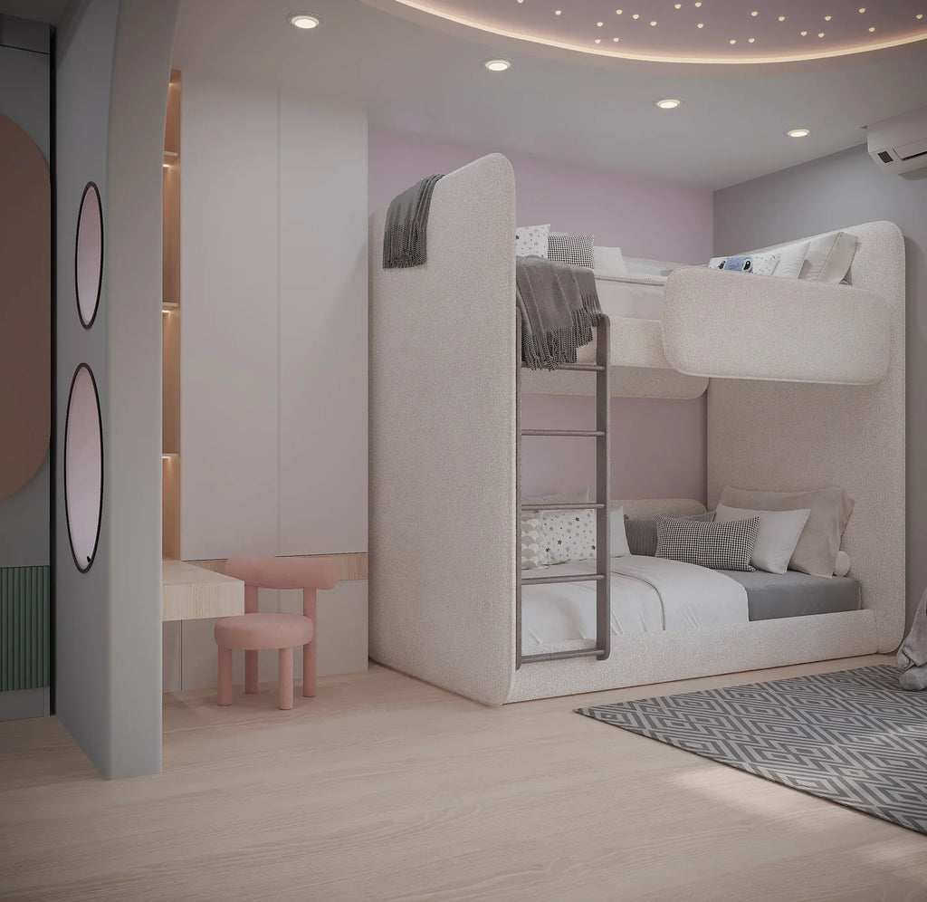 Twin Upholstered Boucle Bunk Bed