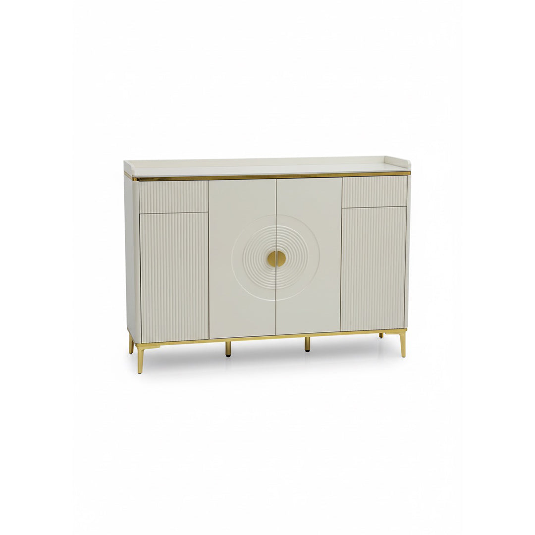 Decorative cabinet with a white and gold design on a white background. Living Room Furniture, Living room accessories. 