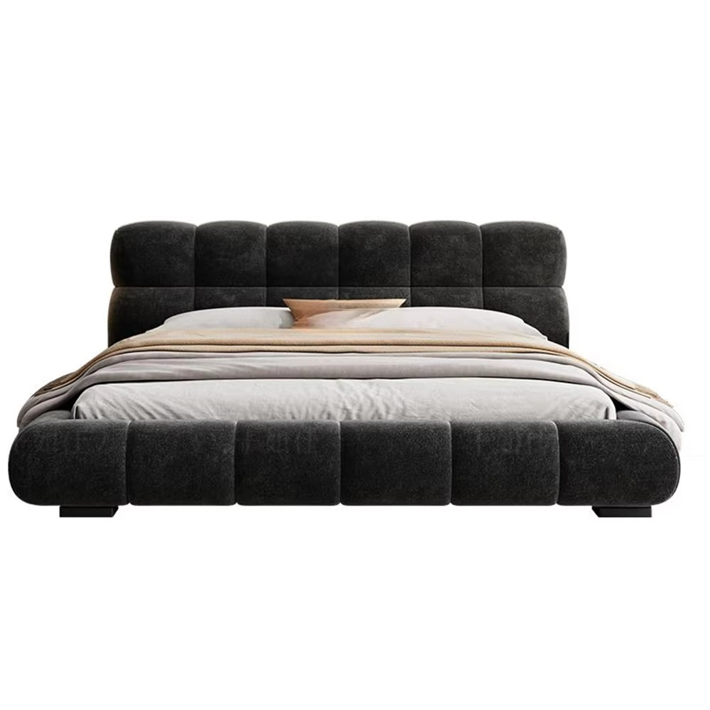 Cozy Bed For Modern Bedroom Modern bed with tufted headboard and bedding on a white background
