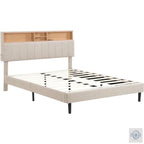 Wooden Platform Upholstered Bed Frame with with Storage Headboard.