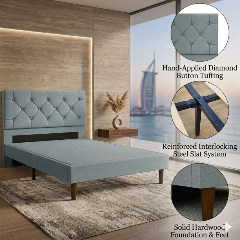 Elara Grid Upholstered Bed Frame