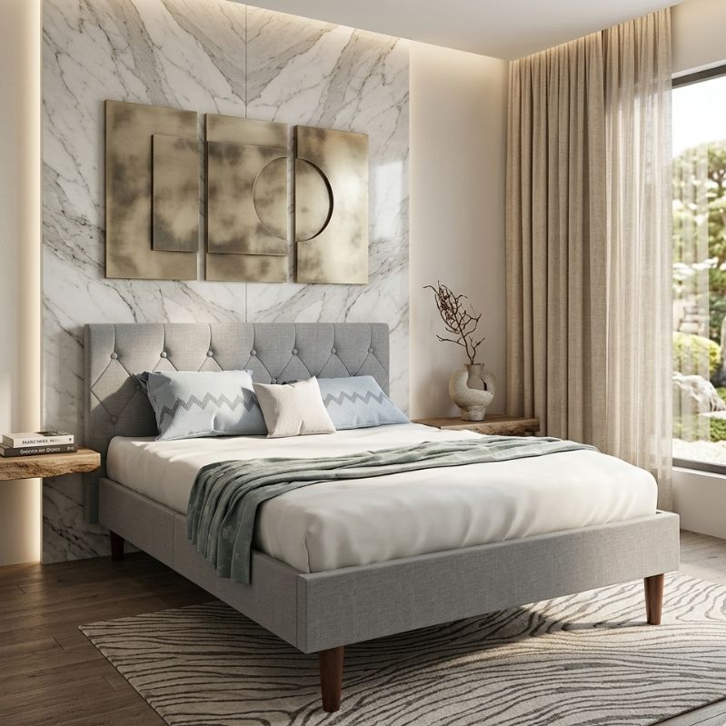 Elara Grid Upholstered Bed Frame