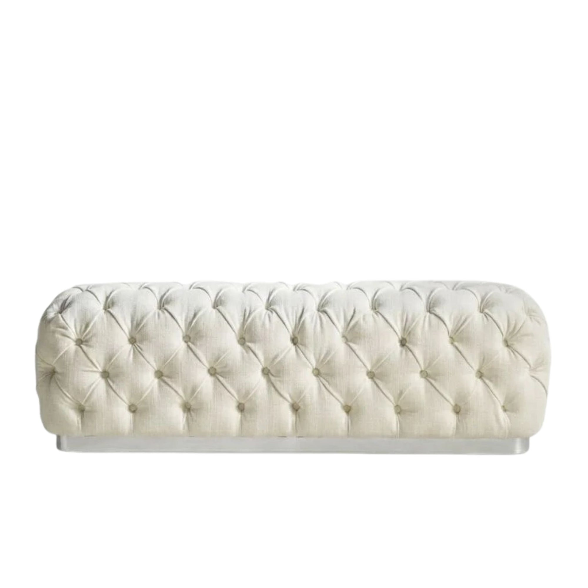 Tufted cream-colored bench on a white background