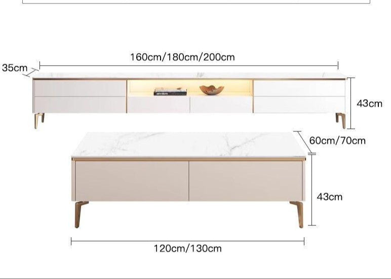Elegant TV Stand & Coffee Table for Living Room with Storage 
Dimensions of a coffee table with measurements labeled. Aesthetic living room, living room reset, modern elegant coffee table design, elegant tv stand design, minimalist design, marble on top design. 