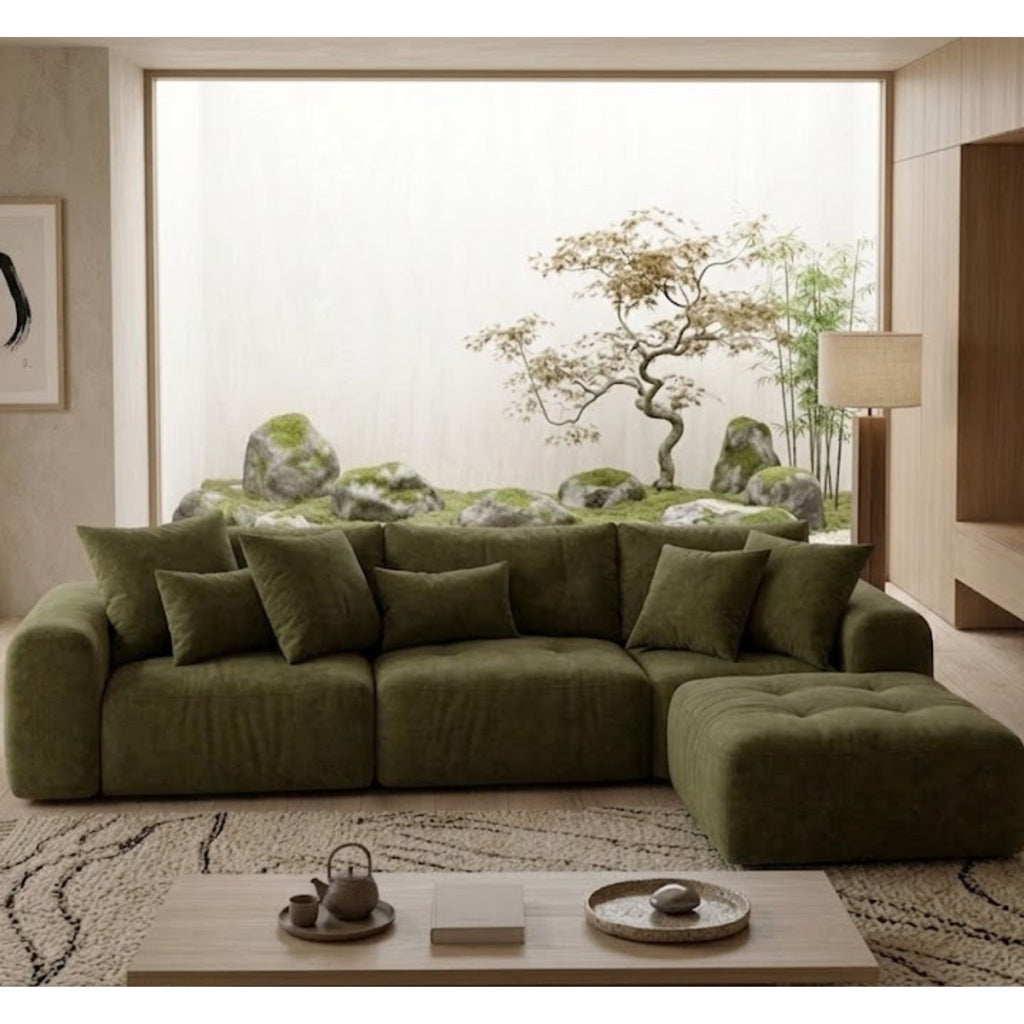 Modern Forest Glen Modular Sofa featuring a 300cm width, showcased in a Japandi-inspired living room setting.