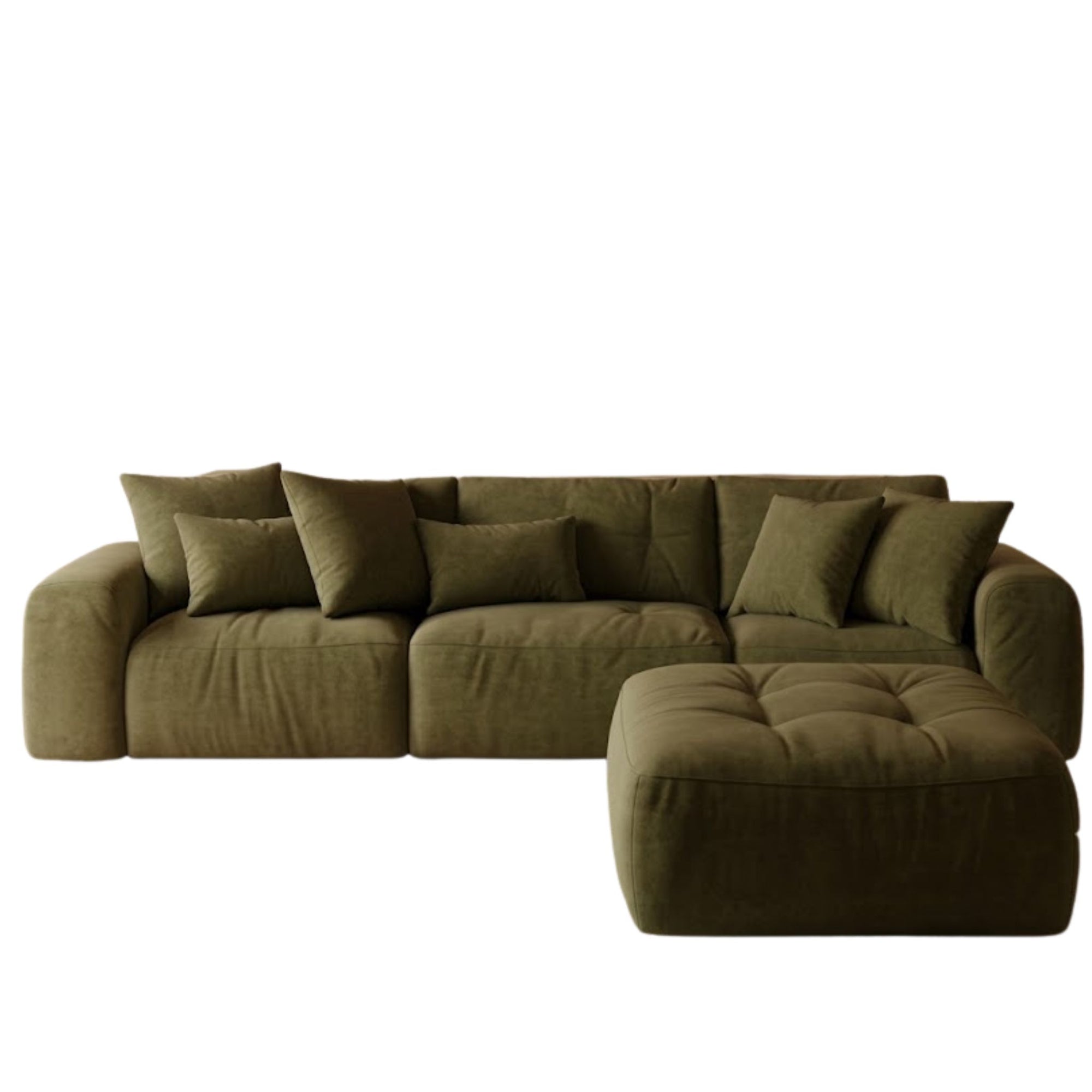 Forest Glen Modular Sofa in olive green fabric displayed against a pure white background for a clean, minimalist catalog look