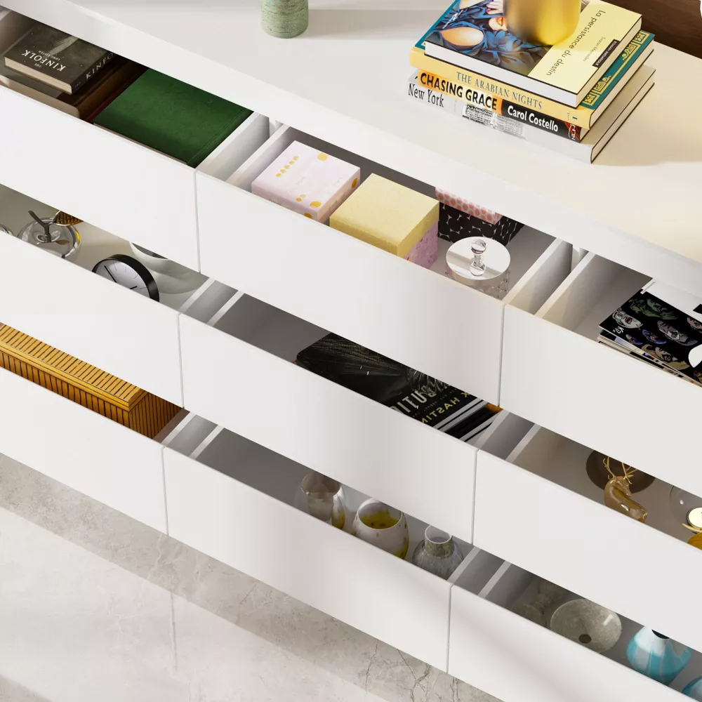 Modern Horizontal Dresser Cabinet with 9 Storage Drawers.