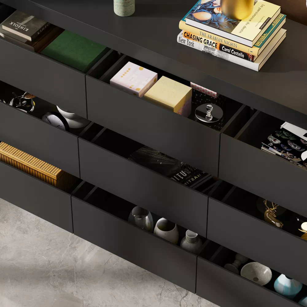 Modern Horizontal Dresser Cabinet with 9 Storage Drawers.