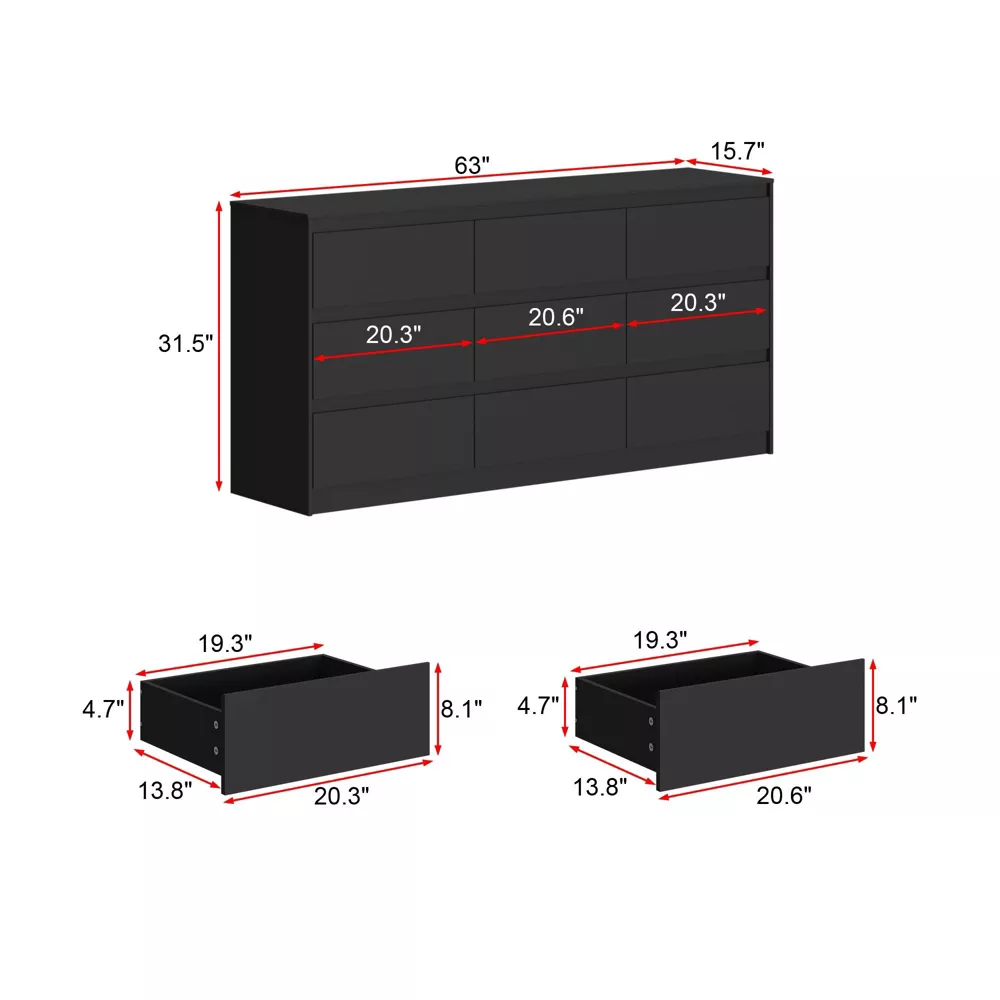 Modern Horizontal Dresser Cabinet with 9 Storage Drawers.
