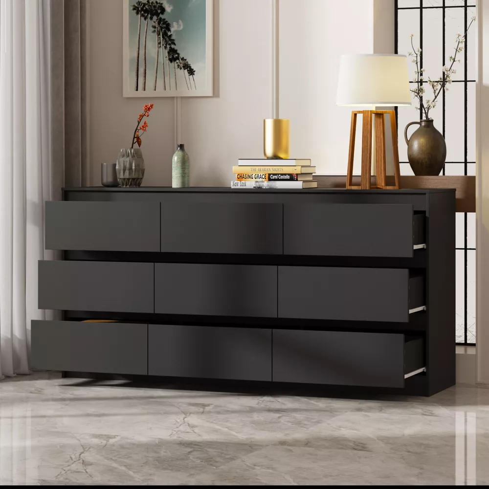Modern Horizontal Dresser Cabinet with 9 Storage Drawers.