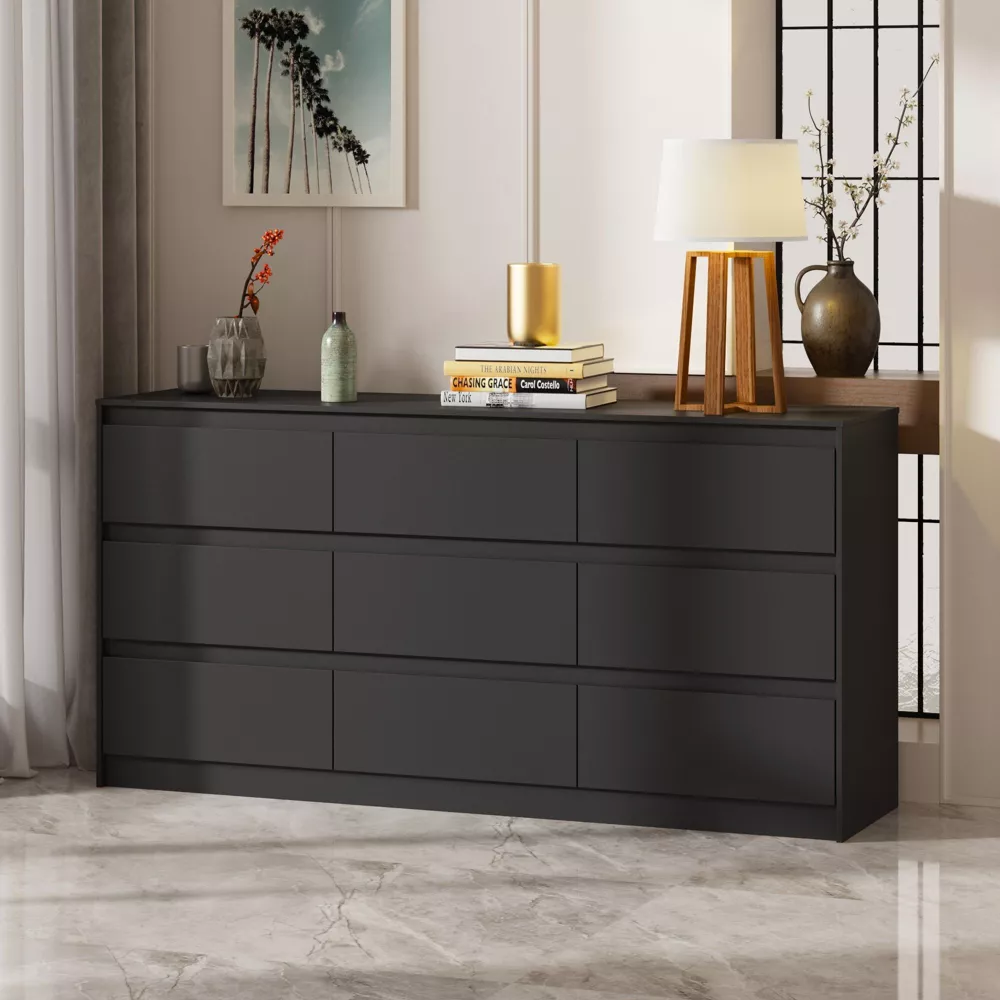 Modern Horizontal Dresser Cabinet with 9 Storage Drawers.