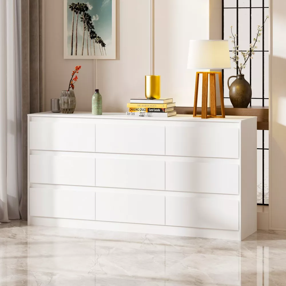 Modern Horizontal Dresser Cabinet with 9 Storage Drawers.