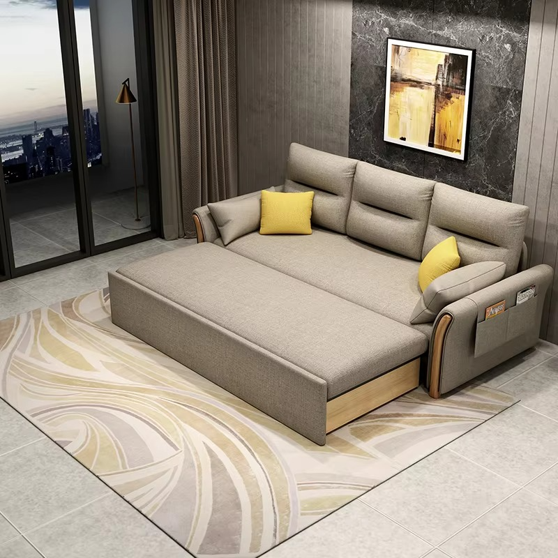 Modern Minimalist Expandable Fabric Upholstered Leisure Sofa Bed Armchair Office Living Room Bedroom Sofa Bed
