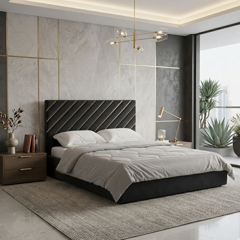 Minimalist Imperial Gold-Trim Bed Frame